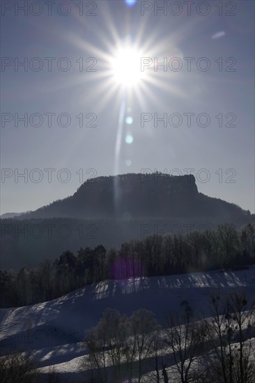 View of the Lilienstein, Winter, Saxony, Germany, Europe