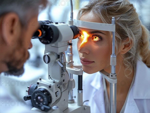 Examination at the ophthalmologist, prevention of poor eyesight, cataracts, blindness, retinal detachments, glasses AI generated