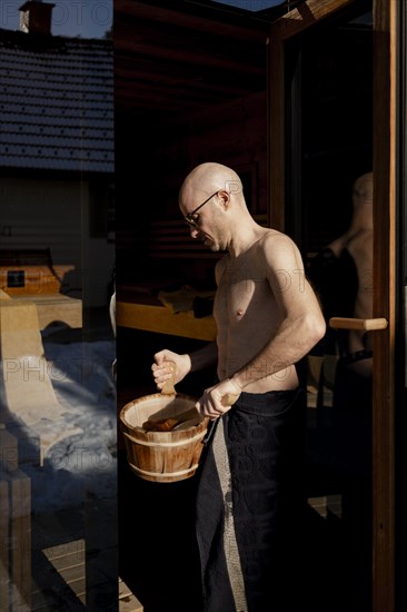 Man taking a sauna
