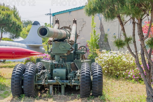 Eight inch antitank gun on display at Unification Observation Tower in Goseong, South Korea, Asia