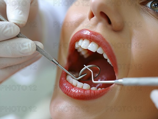 A patient is treated in a dental practice by a dentist, AI generated