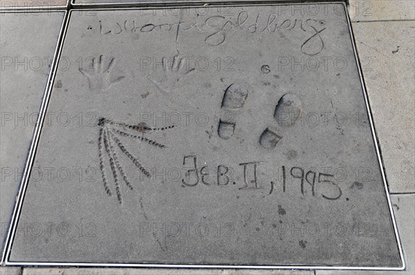 Handprints and footprints of WHOOPI GOLDBERG, Hollywood Boulevard, Los Angeles, California, USA, North America
