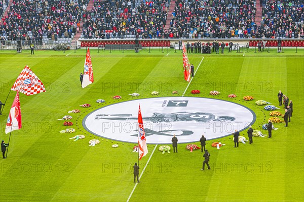 Former national football players bid farewell to Franz Beckenbauer, FC Bayern fan clubs wave flags, FC Bayern Munich funeral service for Franz Beckenbauer, Allianz Arena, Froettmaning, Munich, Upper Bavaria, Bavaria