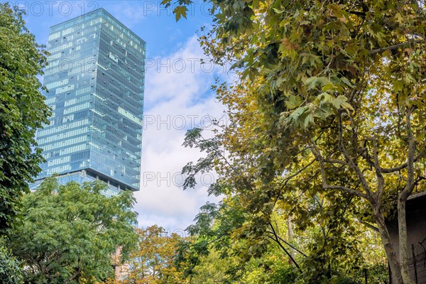 Square building with glass window facade in Istanbul, Turkiye