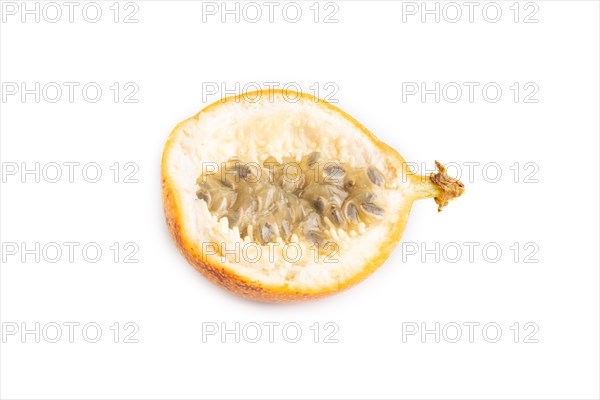 Granadilla isolated on white background. Side view. Tropical, healthy food, summer, exotic, minimalism