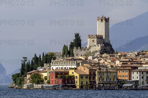 View of Malcesine with the Scaligero Castle, Malcesine, Province of Verona, Veneto, Italy, Europe