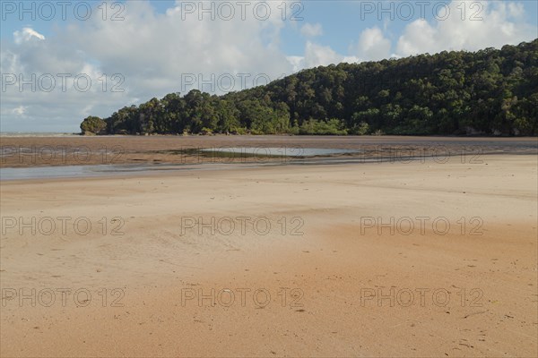 Bako national park, sea sandy beach, sunny day, blue sky and sea. Vacation, travel, tropics concept, no people, Malaysia, Kuching, Asia