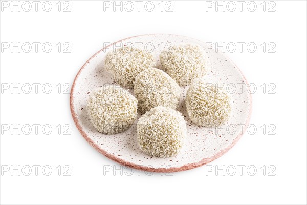 Japanese rice sweet buns mochi filled with pandan jam isolated on white background. side view, close up