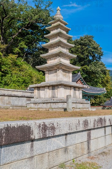 Five story pagoda at Buddhist temple in Gimje-si, South Korea, Asia