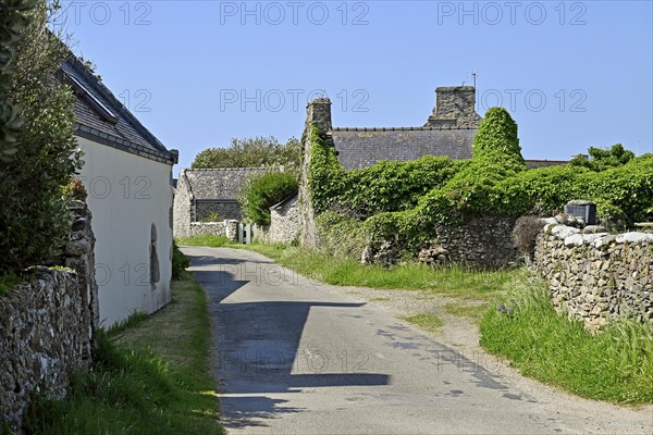 Building and walls of a hamlet, Ouessant Island, Finistere, Brittany, France, Europe