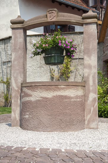 Former fountain at the historic municipal wine press, Westhoffen, Alsace, France, Europe