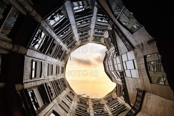 Museum, cultural centre, Casa Mila, Casa Mila, facade in the inner courtyard, view upwards, Barcelona, Spain, Europe