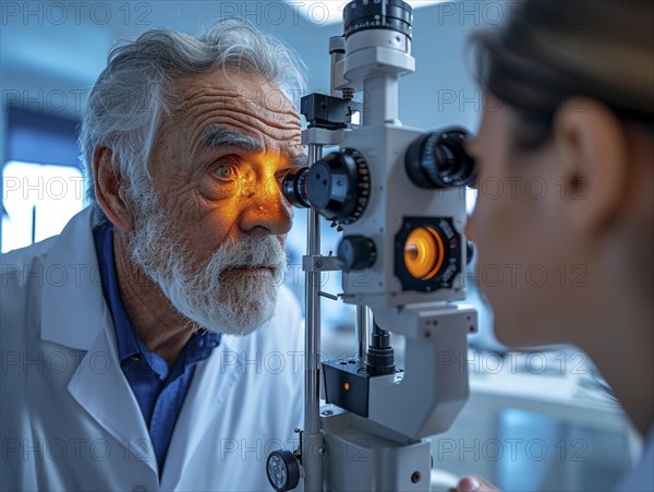 Examination at the ophthalmologist, prevention of poor eyesight, cataracts, blindness, retinal detachments, glasses AI generated