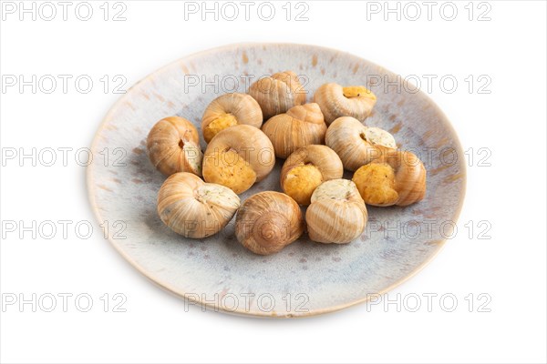 Grape (Burgundy) snails with butter and cheese isolated on white background. Side view