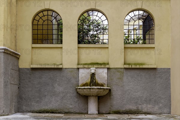 Drinking fountain in Piazetta Giuseppe Craffonara, Riva del Garda, Lake Garda North, Trento, Trentino-Alto Adige, Italy, Europe