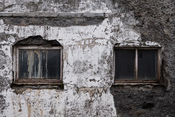 Window, herring factory Djupavik, Reykjarfjoerour, Strandir, Arnes, Westfjords, Iceland, Europe