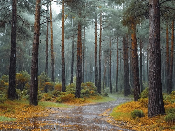 View of a forest at different times of the year, AI generated