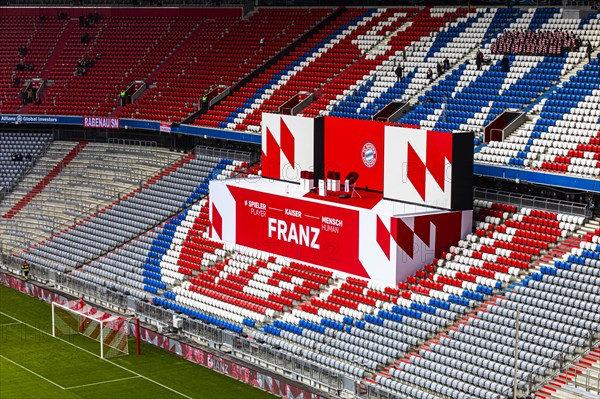 Speakers' platform in the North Curve at the start of the event, FC Bayern Munich funeral service for Franz Beckenbauer, Allianz Arena, Froettmaning, Munich, Upper Bavaria, Bavaria