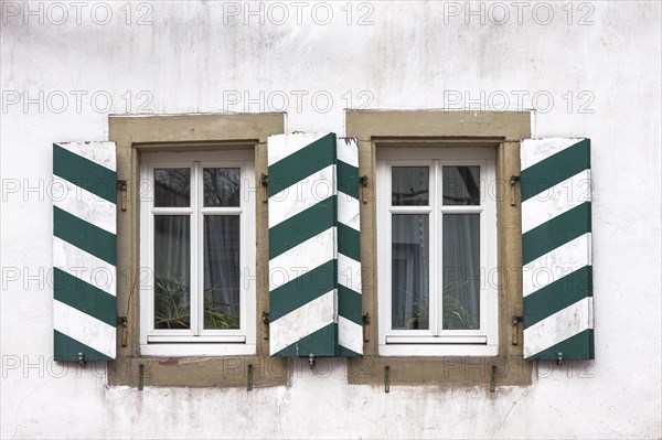 Window with striped shutters, Southern Palatinate, Rhineland-Palatinate, Germany, Europe