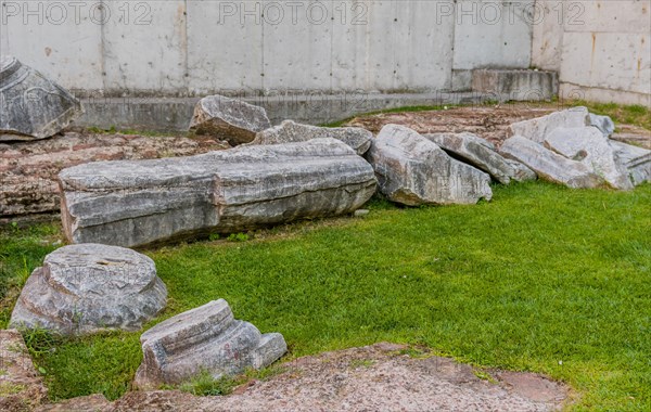 Stone ruins from ancient Ottoman empire in public park in Turkey