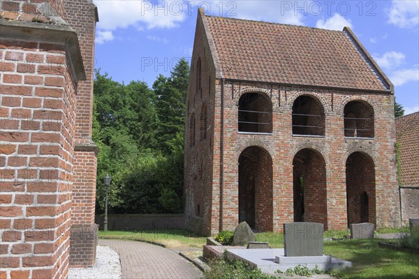 Bell house, Protestant Reformed Church in Krummhoern-Hinte, Germany, Europe