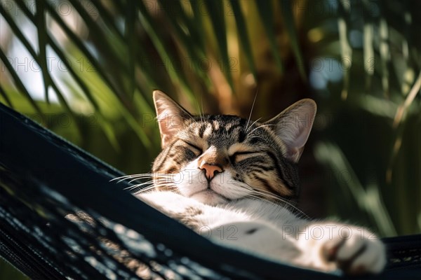 Cat sleeping in hammock. KI generiert, generiert AI generated