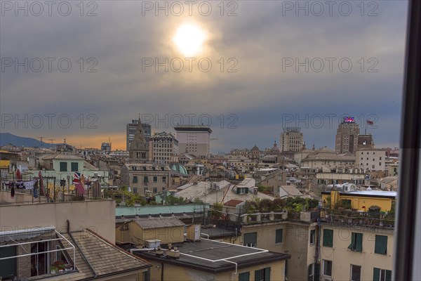 View of the historic city centre from a roof terrace, Genoa, Italy, Europe