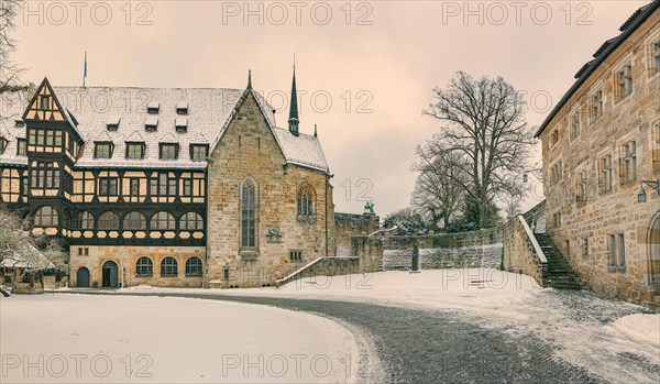 Veste Cobur in the snow, Coburg, Bavaria, Germany, Europe