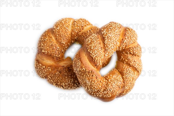 Homemade sweet bun isolated on white background. top view, flat lay, close up