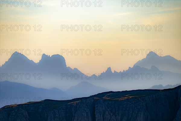 Blue hour with Dolomite peaks, Corvara, Dolomites, Italy, Europe