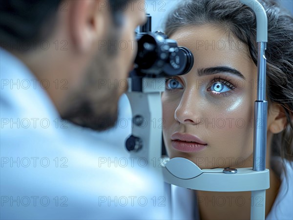 Examination at the ophthalmologist, prevention of poor eyesight, cataracts, blindness, retinal detachments, glasses AI generated