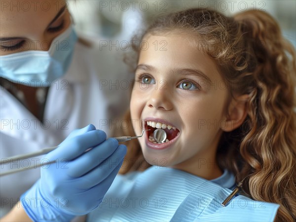 A patient is treated in a dental practice by a dentist, AI generated