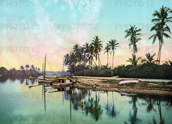 The Miami River, Florida, United States, 1890, Historic, digitally restored reproduction from a 19th century original The Miami River, United States, Historic, digitally restored reproduction from a 19th century original, North America