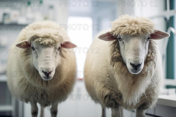 Two sheep in laboratory. KI generiert, AI generated