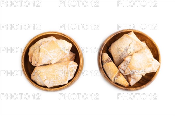 Homemade sweet cookie with apple jam isolated on white background. top view, flat lay, close up