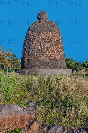 Ancient star chart and compass made of volcanic stone in park on Jeju Island, South Korea, Asia