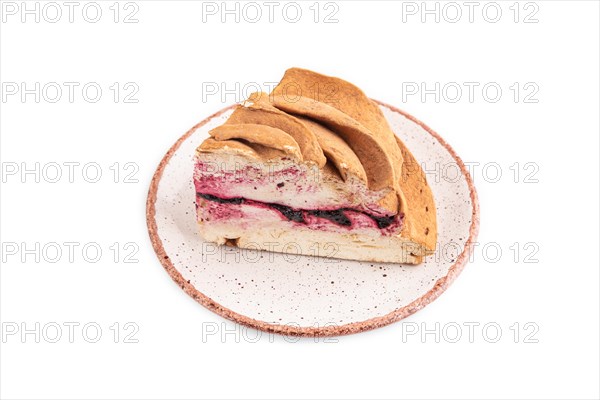 Zephyr or marshmallow cake isolated on white background. Side view, close up