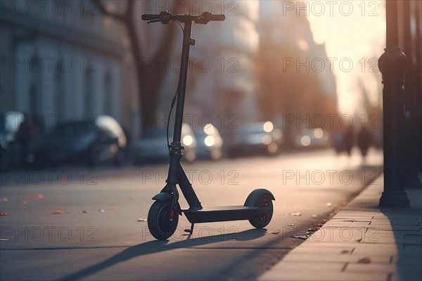 E-Scooter in the middle of the street. KI generiert, generiert AI generated