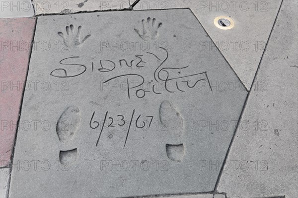 Handprints and footprints of SIDNEY POITIER, Hollywood Boulevard, Los Angeles, California, USA, North America