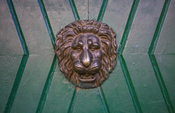 Old door detail with a lion head, in Prague, Czech Republic, Europe