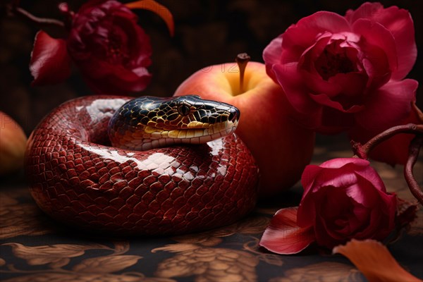 Snake with apple. KI generiert, generiert AI generated