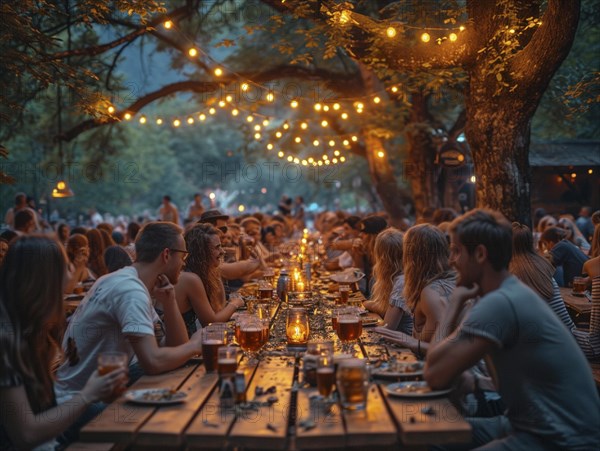 Oktoberfest, beer garden celebrations in the beer tent, AI generated