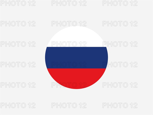 Circular design inspired by the flag of Russia with horizontal stripes of white, blue, and red