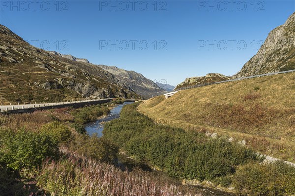 Mountain landscape at the Gotthard Pass, view of the old pass road, Canton Ticino, Switzerland, Europe