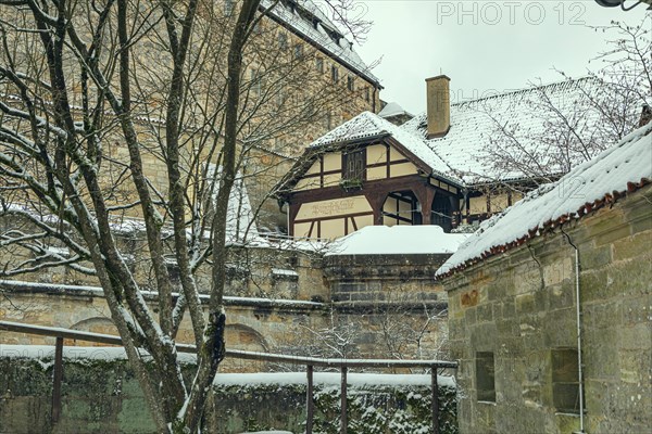 Veste Cobur in the snow, Coburg, Bavaria, Germany, Europe