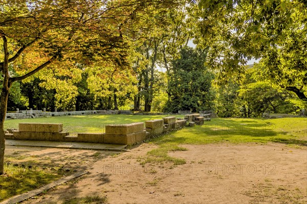 Remains of old building in quiet urban park in Hiroshima, Japan, Asia