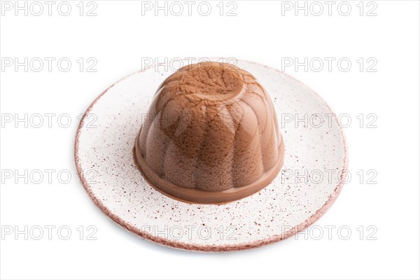 Chocolate jelly isolated on white background. side view, flat lay