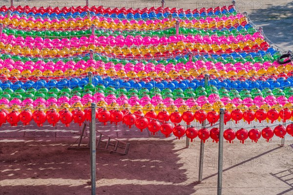 Oriental paper lanterns in vivid colors at Buddhist temple in Gimje-si, South Korea, Asia