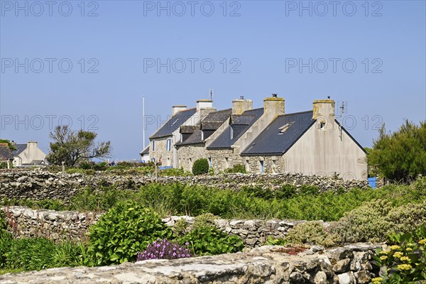 Building and walls of a hamlet, Ouessant Island, Finistere, Brittany, France, Europe