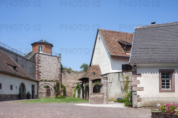 Historic municipal wine press and former town wall, Westhoffen, Alsace, France, Europe